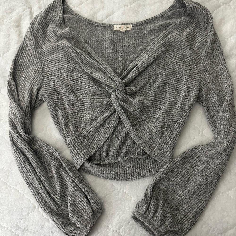 Moa Moa Charcoal Twist Front Crop Top